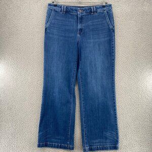 Talbots Jeans Womens 16 Blue Medium Wash Denim Trouser Wide Leg Stretch Casual